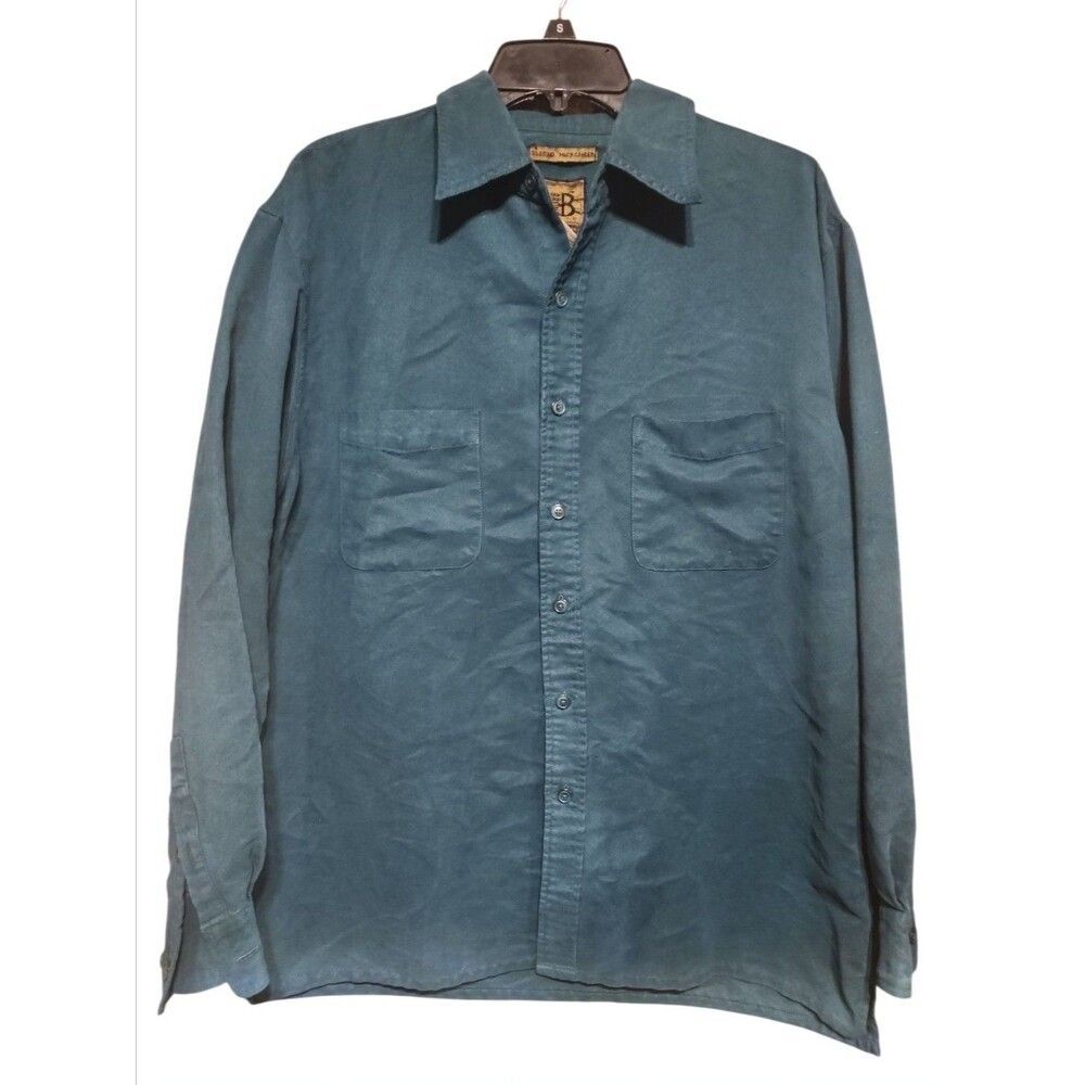 Bruno Men’s L Green Sueded Microfiber Button Up Shirt Long Sleeve Pockets